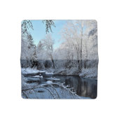 Morning Sun On Snow Covered Sheepscot River Checkbook Cover (Open)