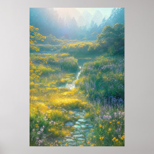 Morning Sun Over a Lush Green Swamp Poster