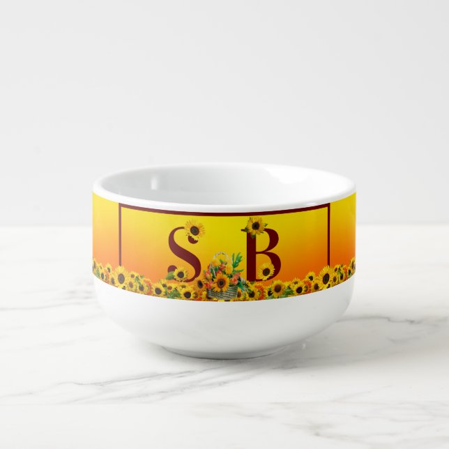 Morning Sunflower Heart Monogram Dinner Soup Mug (Front)