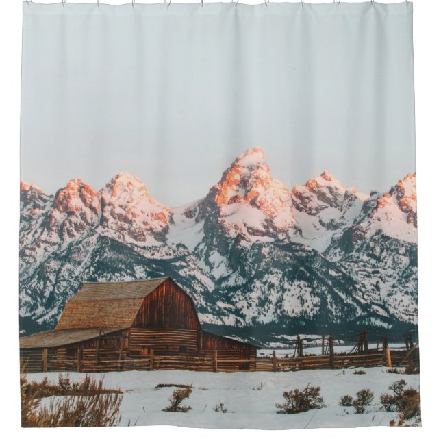 Morning Sunrise Cabin at Grand Teton National Park Shower Curtain (Front)