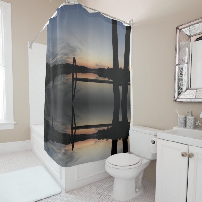 Morning Sunrise over River Reflections Shower Curtain (In Situ)