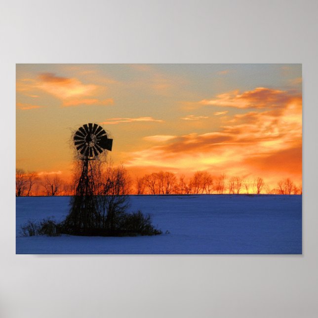Morning Sunrise with Windmill in Winter  Poster (Front)