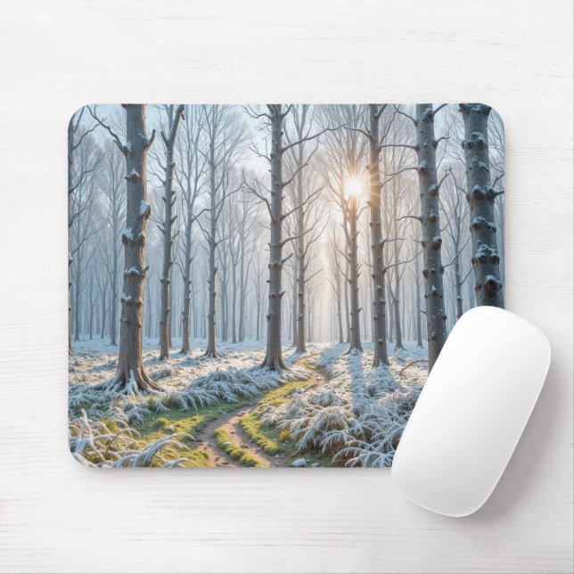 Morning Sunshine in Frosty Forest Mouse Pad (With Mouse)