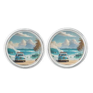 Morning Surf Round Cufflinks, Silver Tone Cufflinks