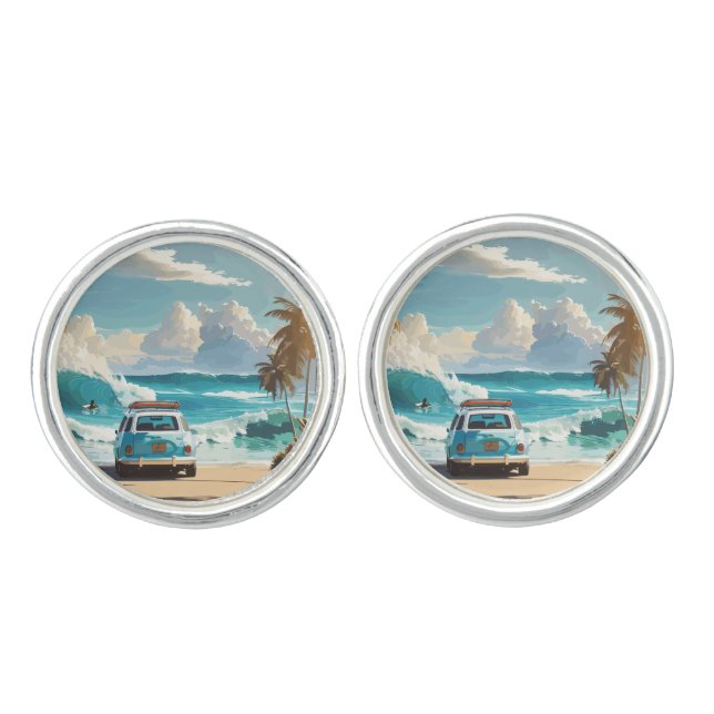 Morning Surf Round Cufflinks, Silver Tone Cufflinks (Front)