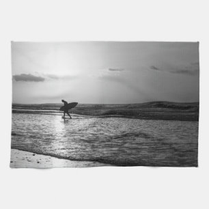 Morning Surfer Grayscale Kitchen Towel