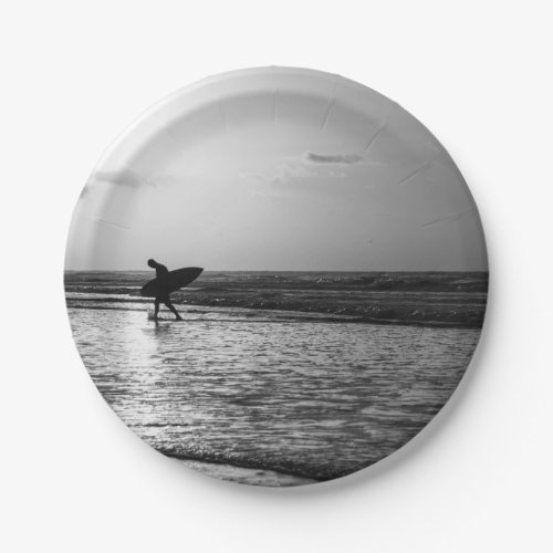 Morning Surfer Grayscale Paper Plates
