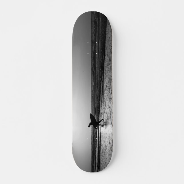 Morning Surfer Grayscale Skateboard Deck (Front)
