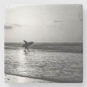 Morning Surfer Grayscale Stone Coaster
