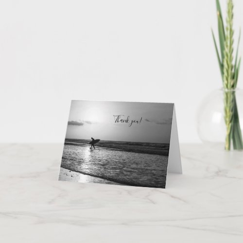 Morning Surfer Grayscale Thank You Card