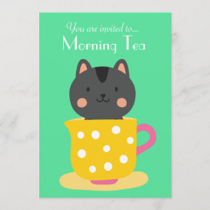 Morning Tea retro kitty tea cups party Invitation