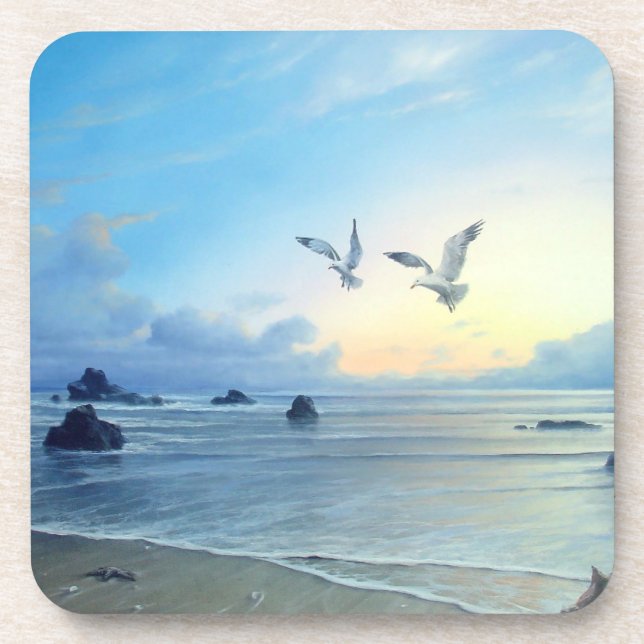 Morning Tides Beach Theme Plastic Coasters (Front)