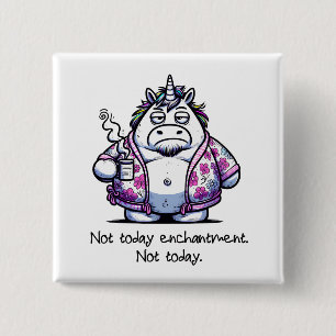 Morning Unicorn in a Bathrobe Drinking Coffee Button