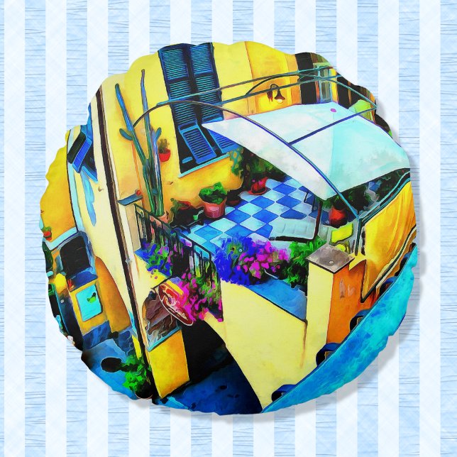 Morning View from a Cinque Terre Balcony Round Pillow (Creator Uploaded)