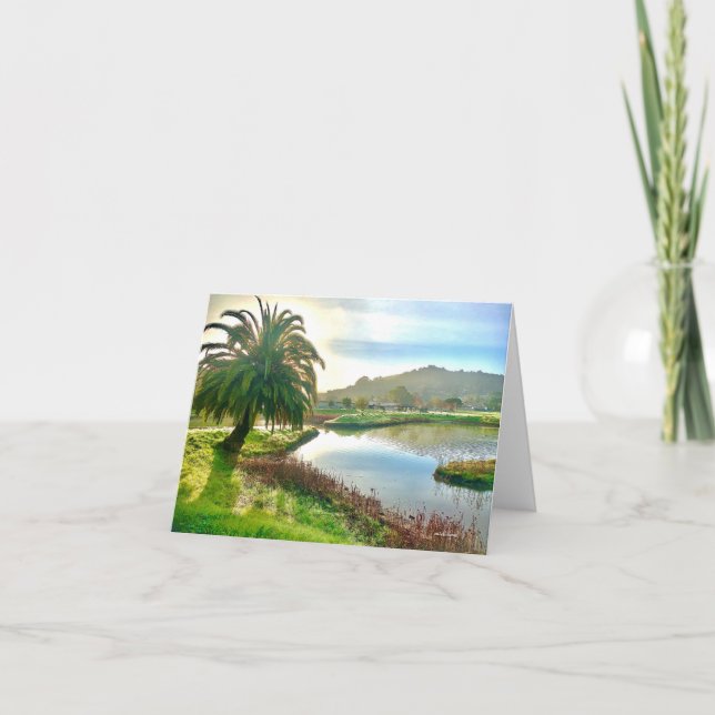Morning walk with Palm tree Letterpress Thank You Card (Front)