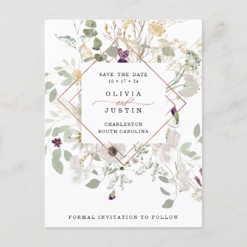 Morning Wildflowers  Geometric Save the Date Announcement Postcard