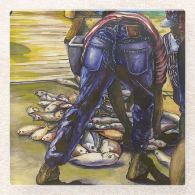 Morning's Catch, Harbor Island, Bahamas Glass Coaster (Front)