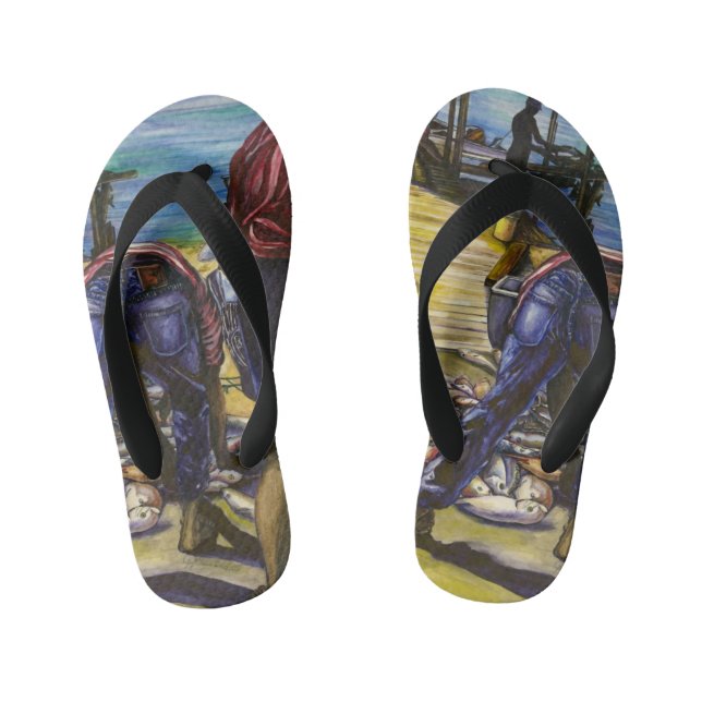 Morning's Catch, Harbor Island, Bahamas Kid's Flip Flops (Footbed)