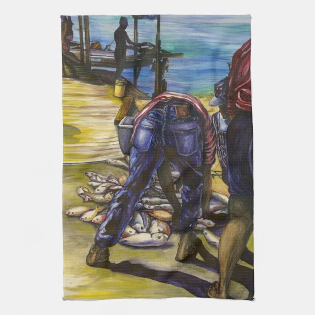 Morning's Catch, Harbor Island, Bahamas Kitchen Towel (Vertical)