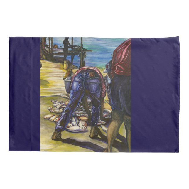 Morning's Catch, Harbor Island, Bahamas Pillow Case (Back)