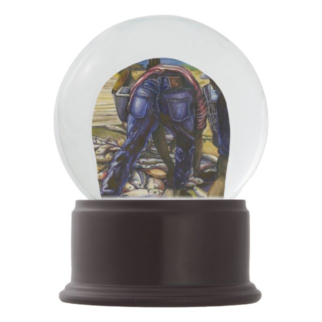 Morning's Catch, Harbor Island, Bahamas Snow Globe (Back)
