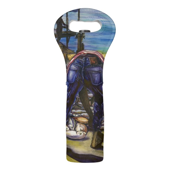 Morning's Catch, Harbor Island, Bahamas Wine Bag (Back)