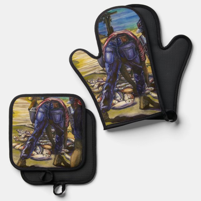 Morning's Catch, Harbor Island Oven Mitt & Pot Holder Set (Front/Back)