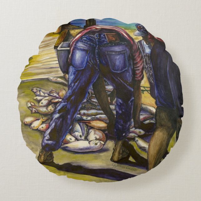 Morning's Catch, Harbor Island Round Pillow (Front)