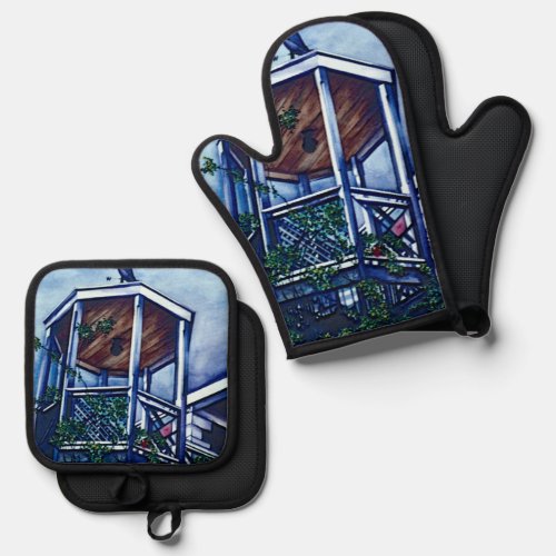 Mornings Light Harbor Island Oven Mitt  Pot Holder Set