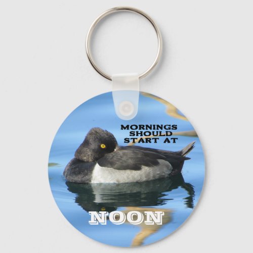 Mornings Should Start Noon Sleepy Black White Duck Keychain
