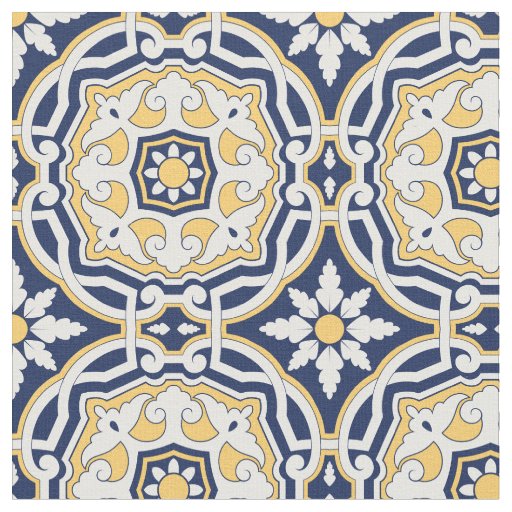 Moroccan Abstract 2 - Blue, Yellow Fabric