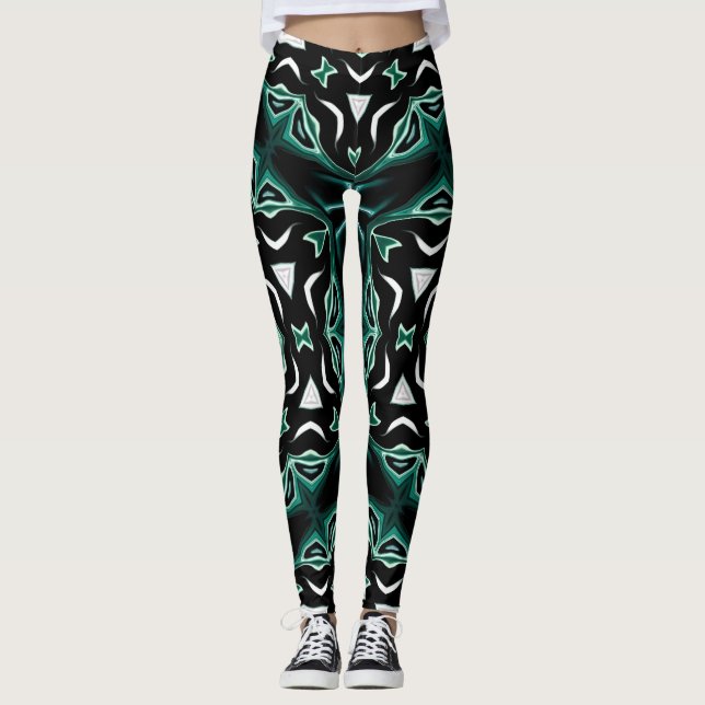 Moroccan african ethnic dark pattern kaleidoscope leggings (Front)