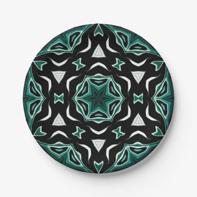 Moroccan african ethnic dark pattern kaleidoscope paper plates (Front)