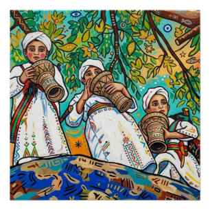 Moroccan Ahwash Amazigh Folk Art Glossy Poster
