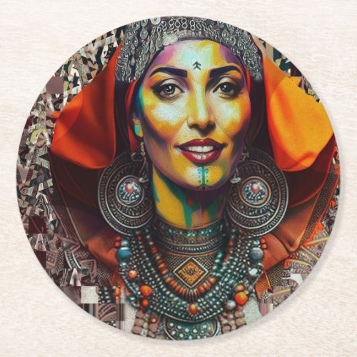 Moroccan Amazigh Beauty V2 Round Paper Coaster
