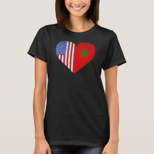 Moroccan American Flag Heart Morocco Usa T-Shirt