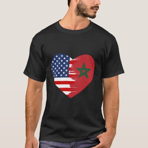 Moroccan American Flag Heart Morocco Usa T_Shirt