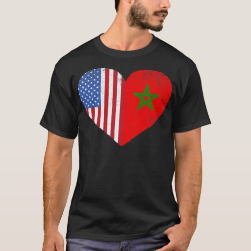 Moroccan American Flag Heart Morocco USA  T_Shirt