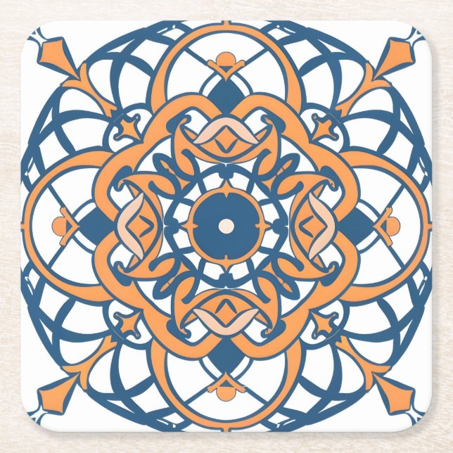 Moroccan Andalusian mosaic Square Paper Coaster (Front)