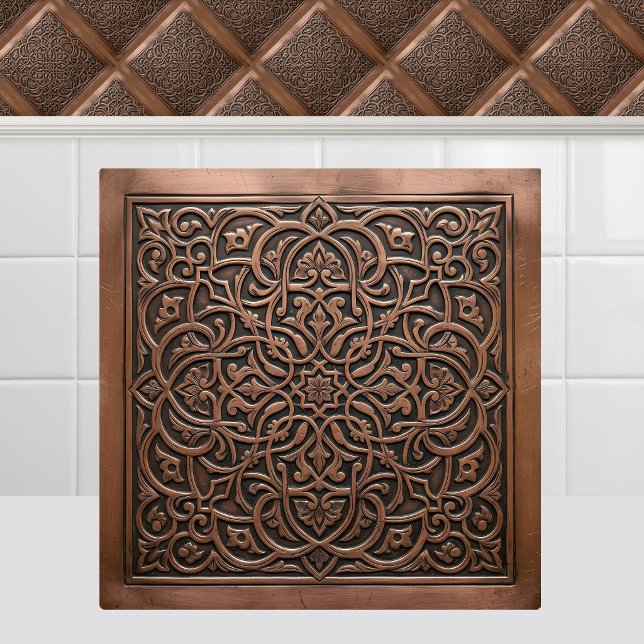 Moroccan Antique Copper Arabesque Geometric Metal Ceramic Tile (Moroccan Antique Copper Arabesque Geometric Metal Ceramic Tile)