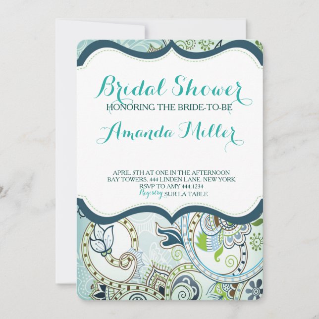 Moroccan Aqua Bridal Shower Invitations (Front)