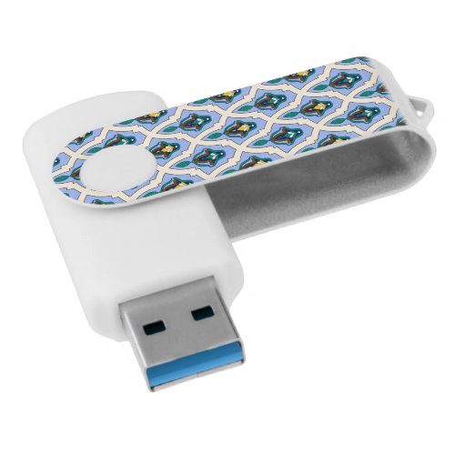 Moroccan Arabic Oriental Blue White Yellow Pattern Flash Drive