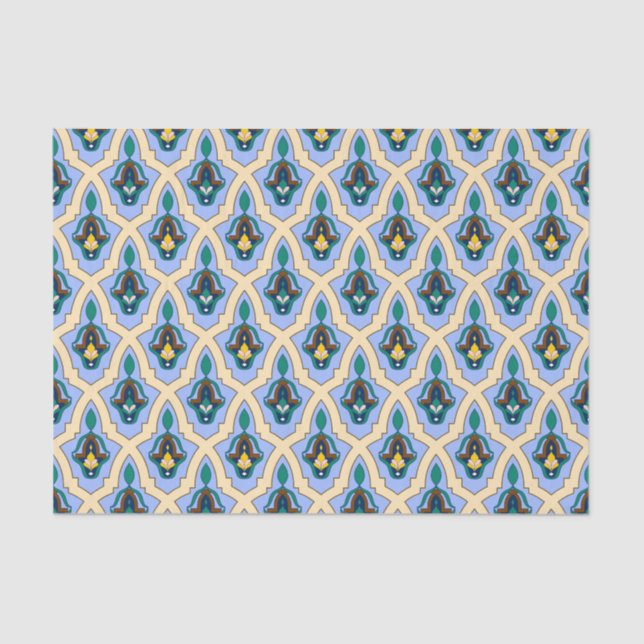 Moroccan Arabic tracery pattern in blue and yellow Tissue Paper (Front)