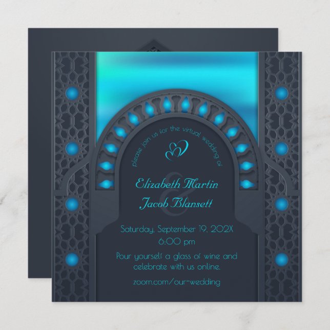 Moroccan Archway Blue Virtual Wedding Invitation (Front/Back)