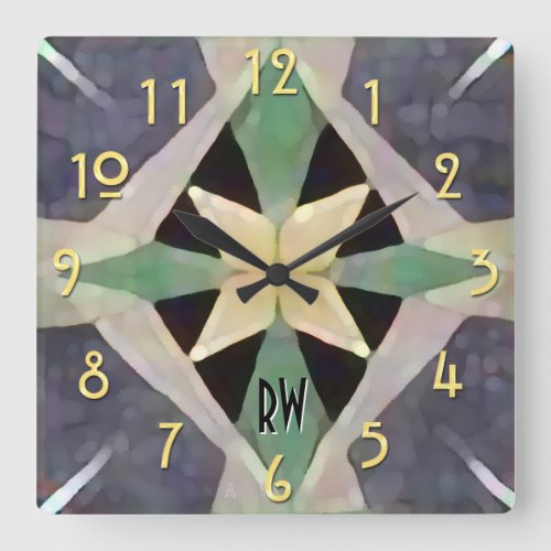 Moroccan Art Deco Batik Monogrammed Square Wall Clock