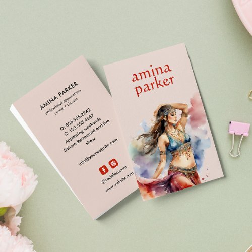 MOROCCAN BELLY DANCER WATERCOLOR PINK BUSINESS CARD