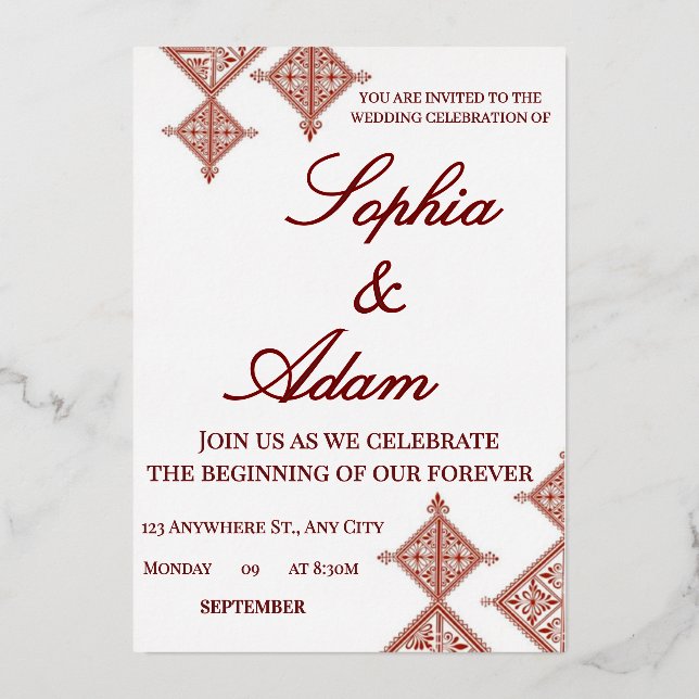 Moroccan Berber Pattern Wedding Invitation Foil Invitation (Front)