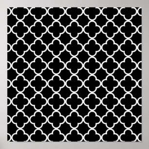 Moroccan Black White Quatrefoil Pattern Poster