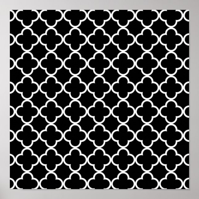 Moroccan Black White Quatrefoil Pattern Poster (Front)