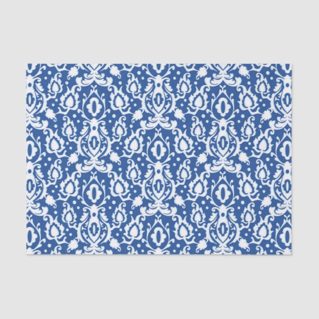 Moroccan Blue and White Casbah Damask Tissue Paper (Front)